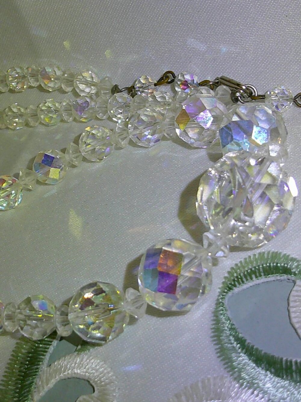 Vintage 1950s Aurora Borealis Crystal Faceted Necklace 24" w Dangle in Back